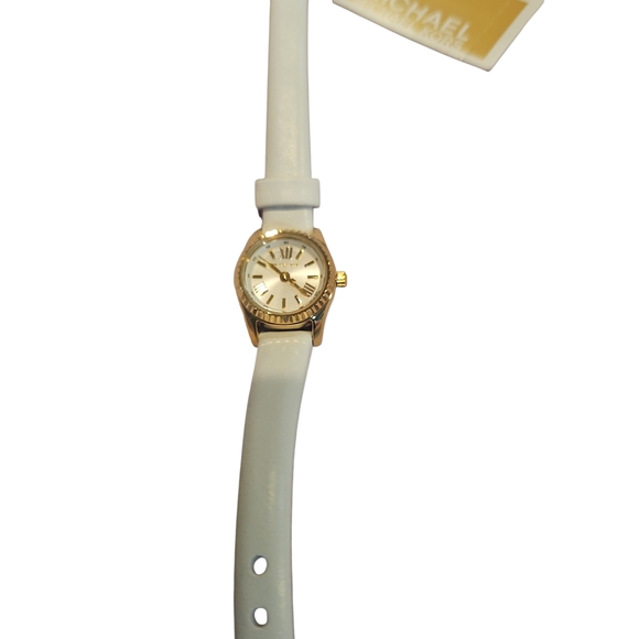 Michael Kors Lexington Quartz Gold White Dial Geniun Leather MK 4900 Watch - Picture 5 of 9
